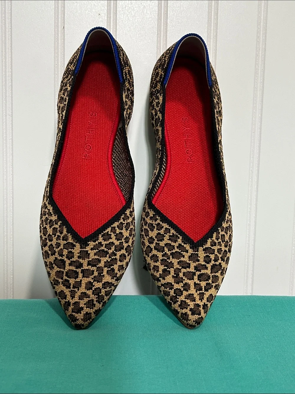 Rothy's Leopard Print Pointed Toe Flats with Red Insole Sz: 7.5